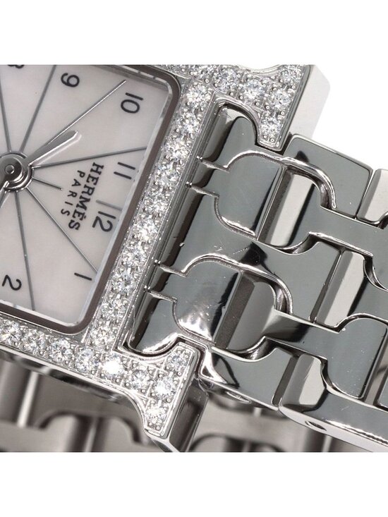Hermes Watch Mini Diamond Bezel Shell Box SS Leather White Hermes Watch Mini Diamond SS White Shell main image 4